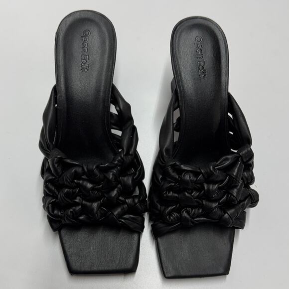 Open Edit Heels Womens 8 Black Quinn Knotted Strappy‎ Open Square Toe - Picture 3 of 10
